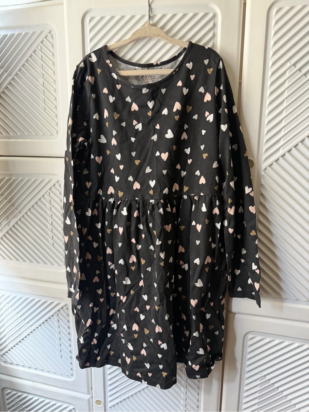 H&M Girls' Black Heart Print Long-Sleeve Dress